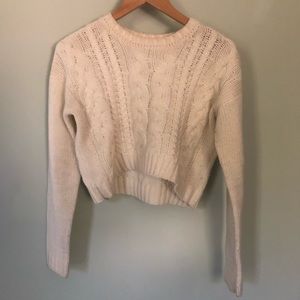 Cropped White Cable Knit Sweater